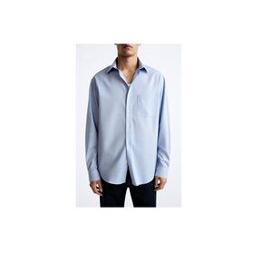 Lanesboro Men's Size 17.5 Small Checked Button Up Shirt Long Sleeve Blue & White